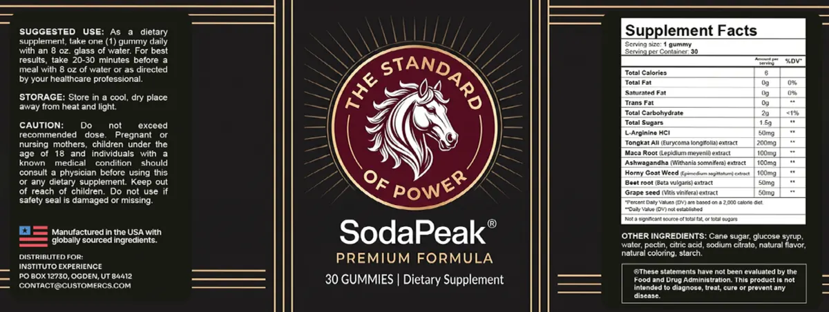 Alternate SodaPeak label shown on a different official sales page, with individual doses listed