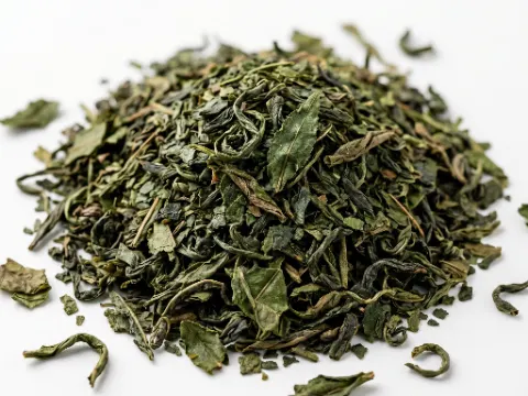 Green tea leaves, an ingredient in Olivaro